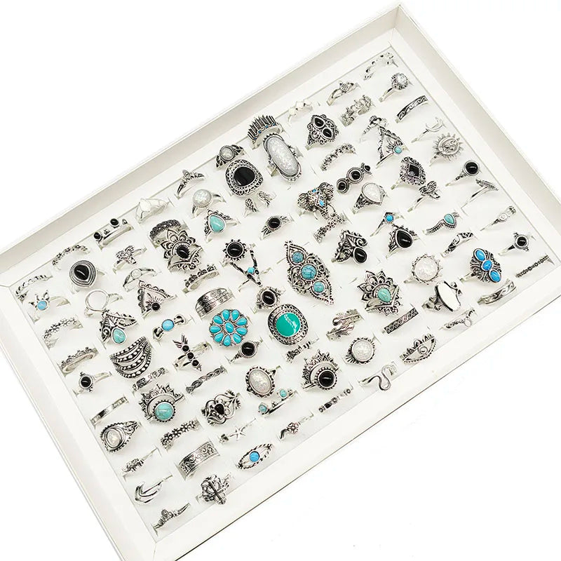 100pcs/Lot Wholesale Bohemia Mixed Style Rhinestone Snake Fake Opal Stone Enamel Rings