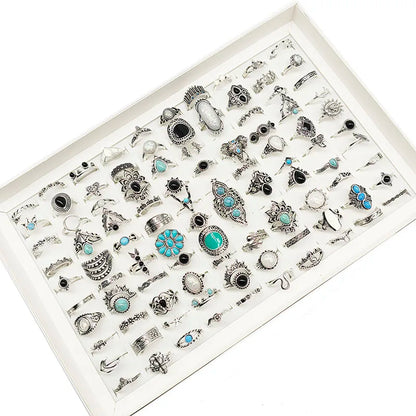 100pcs/Lot Wholesale Bohemia Mixed Style Rhinestone Snake Fake Opal Stone Enamel Rings