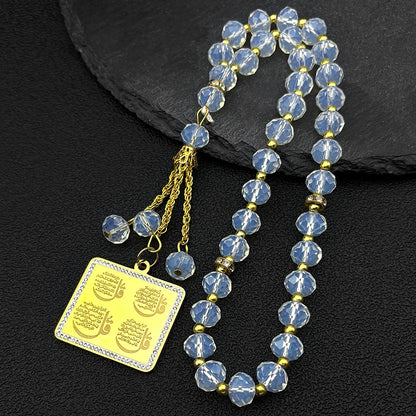 Women Men Gold Color Muslim Rhinestones Amulet Prayer Beads Islamic Arab Quran Allah Prayer Necklace