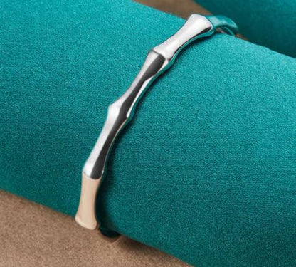 925 Sterling Silver Bamboo Joint Opening Women Wedding Engagement Party Fashion Cuff Bracelet Bangles