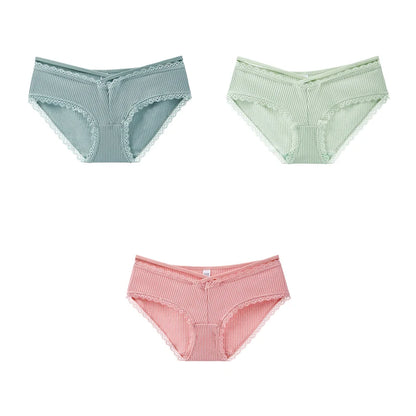 3Pcs Cotton Briefs Underwear Women Solid Soft Underpants Low-Rise Panties