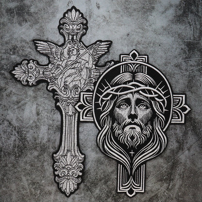Big Cross Skull Gothic Punk Rock Iron on Patches Embroidered Crown Skull Patch Clothes Sewing Stickers