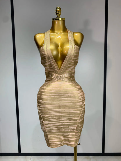 Sexy Deep V Neck Bandage Bodycon Mini Celebrity Elegant Evening Party Dress