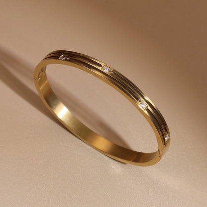 Luxury Polished Checkered Design Stainless Steel Crystal Wedding Party Bangle Bracelet