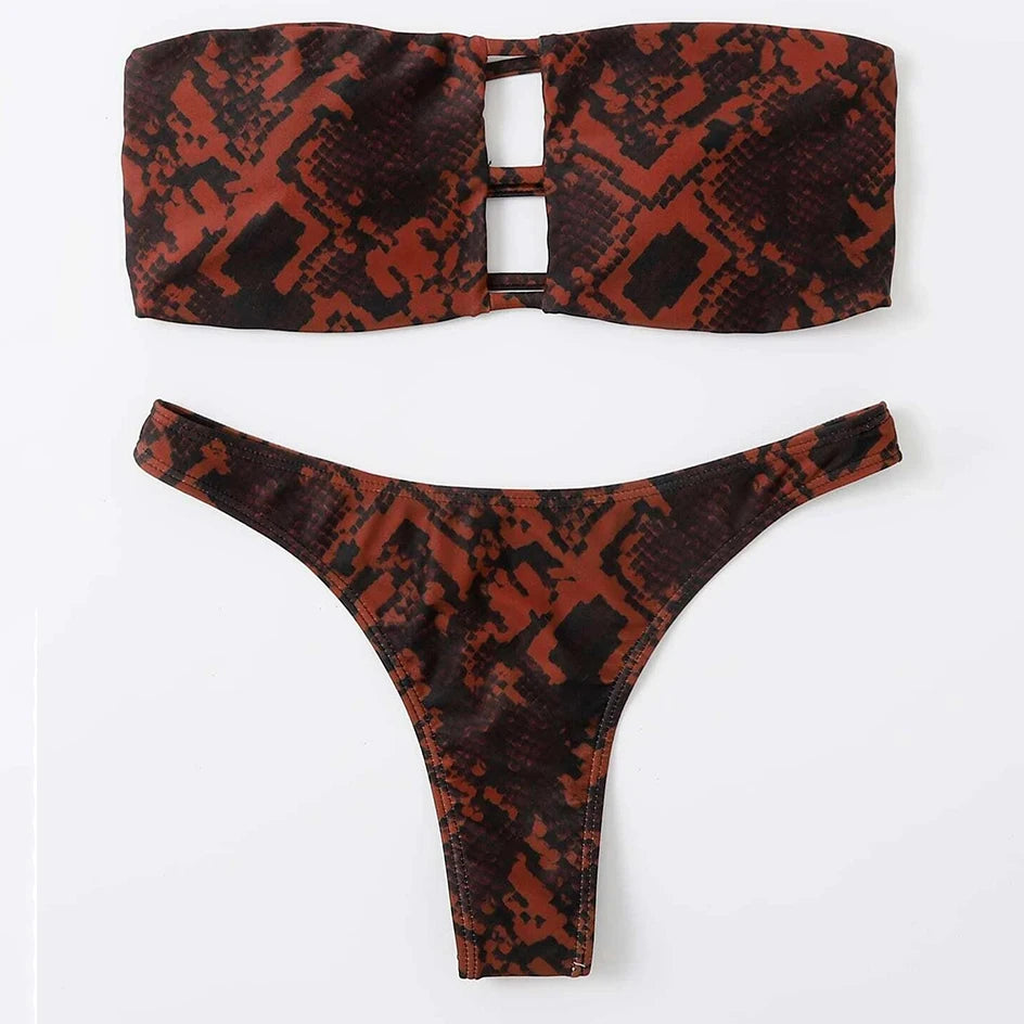2pcs Sexy Snake Print Bikini Swimsuit Swimwear Thong Bathing Suit Brazilian Beach Wear Suits