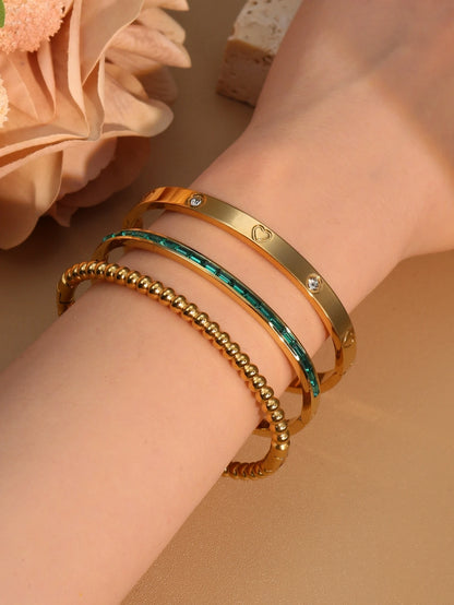 Women 18k Gold Plated Stainless Steel Green Zircon Bangles Bracelet Set Gift.