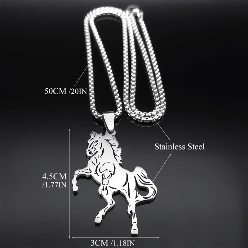 Women Men Stainless Steel Silver Color Aesthetic Horse Animal Necklace