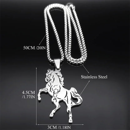 Women Men Stainless Steel Silver Color Aesthetic Horse Animal Necklace