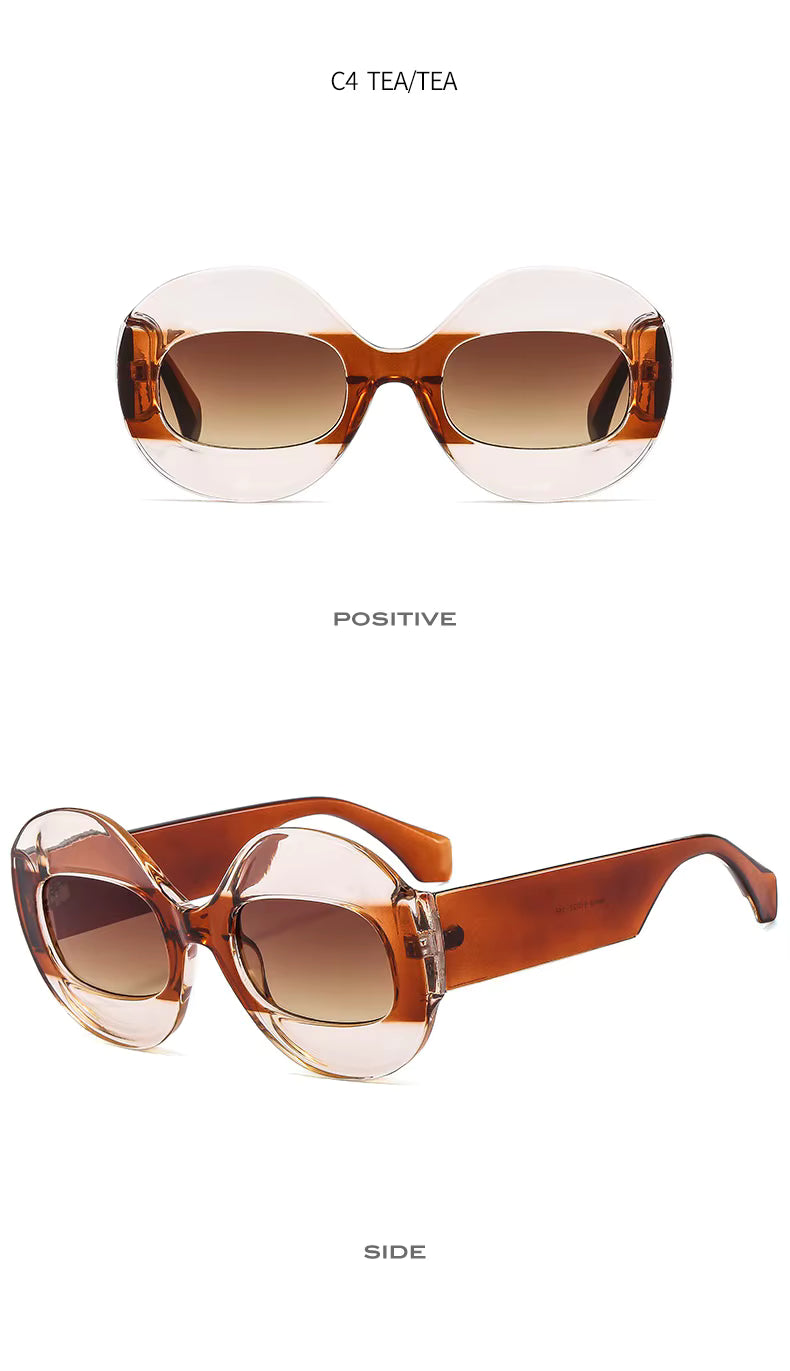Men Women Retro Oval Clear Gradient Lens Shades UV400 Fashion Round Glasses Sunglasses