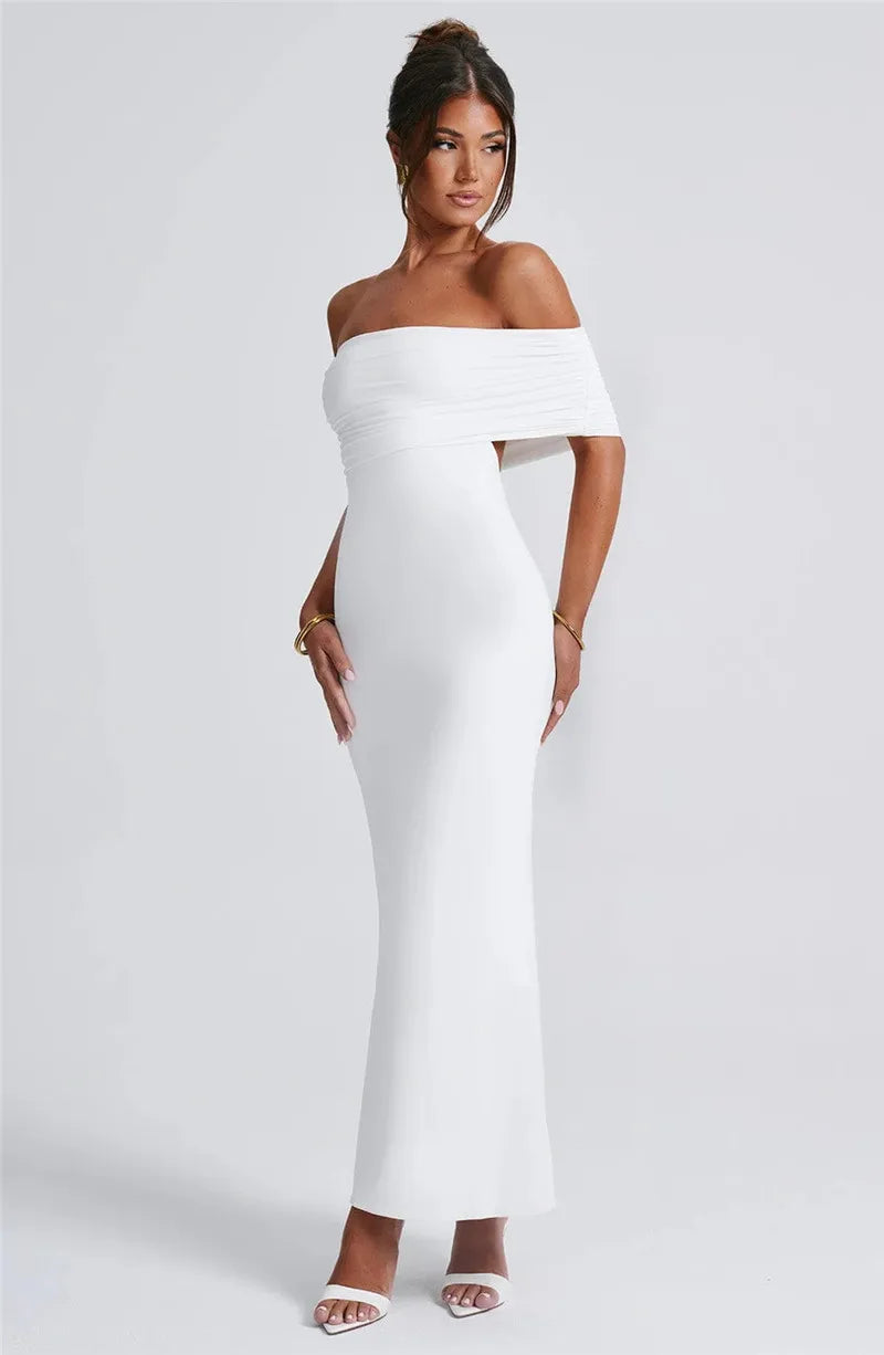 Women Strapless Backless Maxi Solid Off-shoulder Sleeveless Bodycon Long Dress