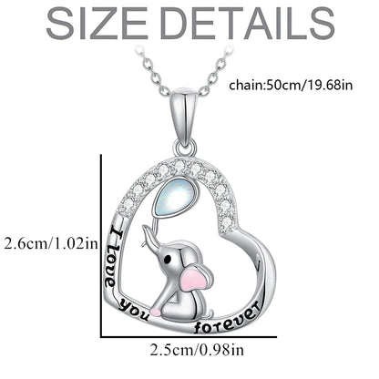 Women Cute Cartoon Heart Shaped Balloon Pink Ear Elephant Pendant Necklace