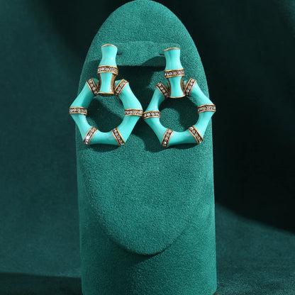 Vintage Blue Green Drip Oil Snake Bamboo Women Designer Earrings