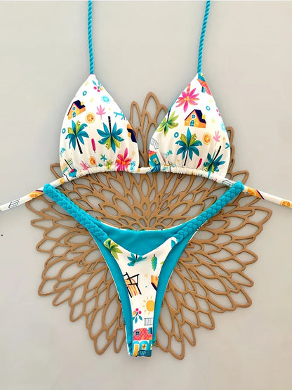 Women Printed Triangle Bikini Push Up Brazilian Swimwear Bikinis Padded Swimsuit Thong Bathing Suit
