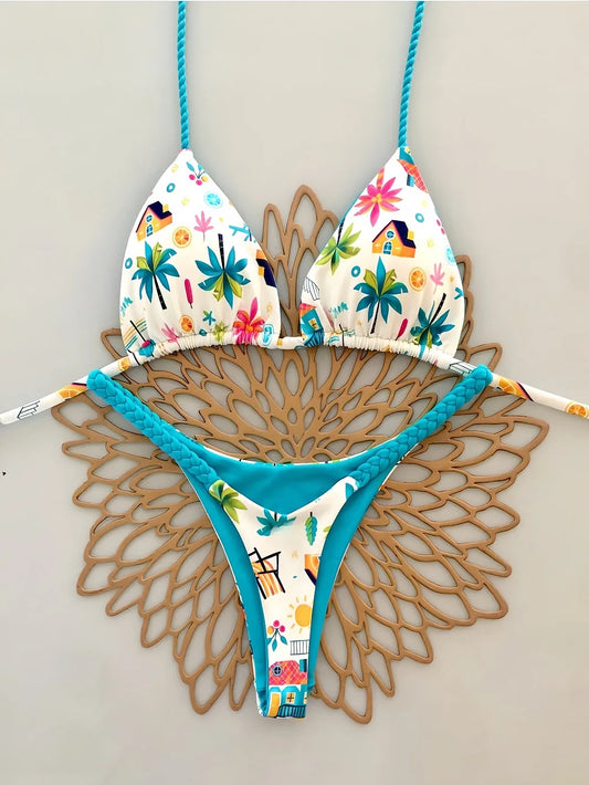 Women Printed Triangle Bikini Push Up Brazilian Swimwear Bikinis Padded Swimsuit Thong Bathing Suit