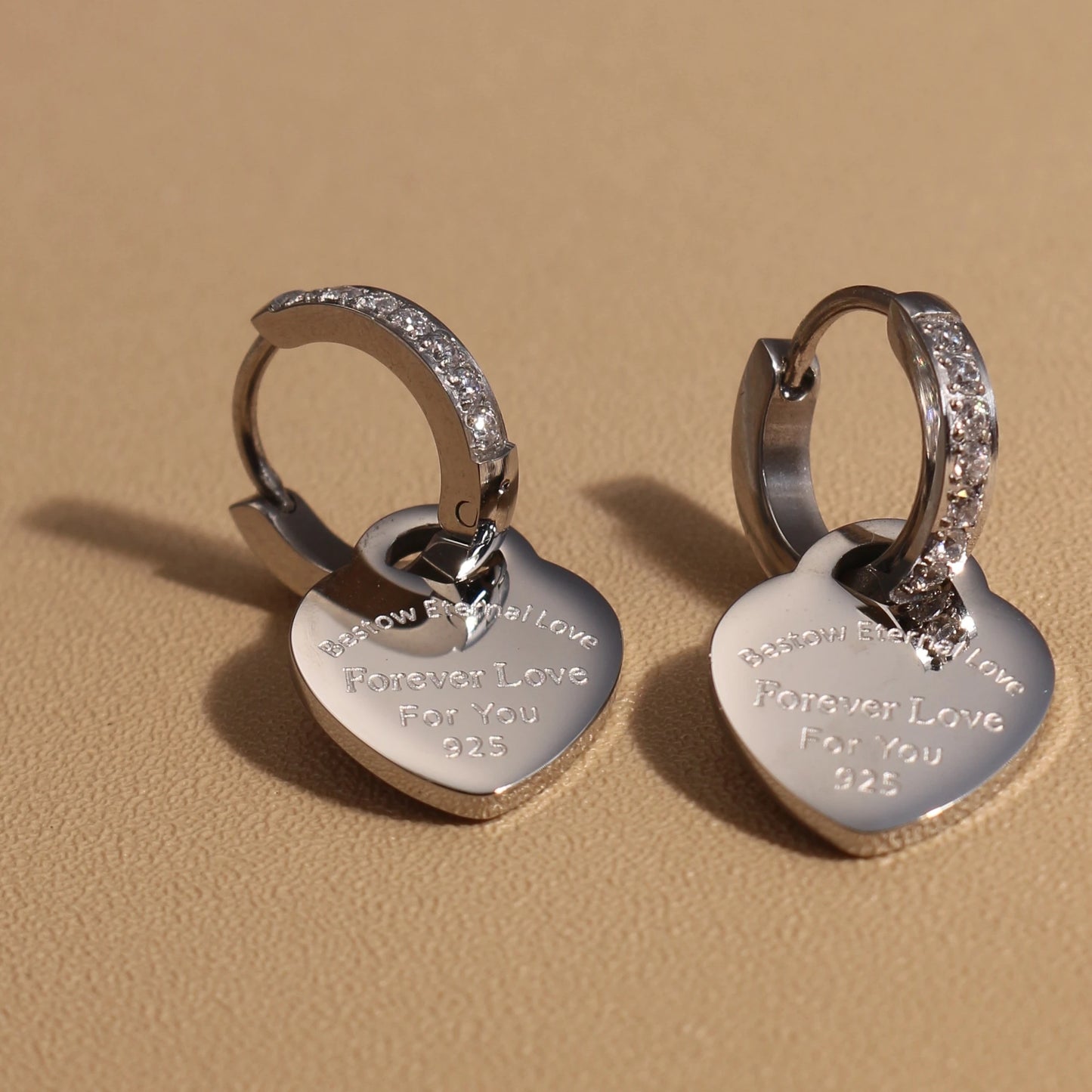 Women Heart Pendant Women Zircon Stainless Steel Gold Color Charm Earrings