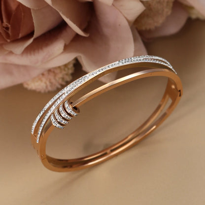 Delicate Crystal Cutout Knot Stainless Steel Gold Color Women's Charm Bracelet