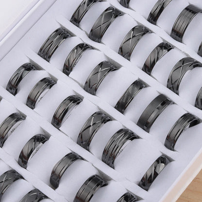 24pcs/lot Fashion Stainless Steel Stripe Gold Color Men Mix Stylish Rings