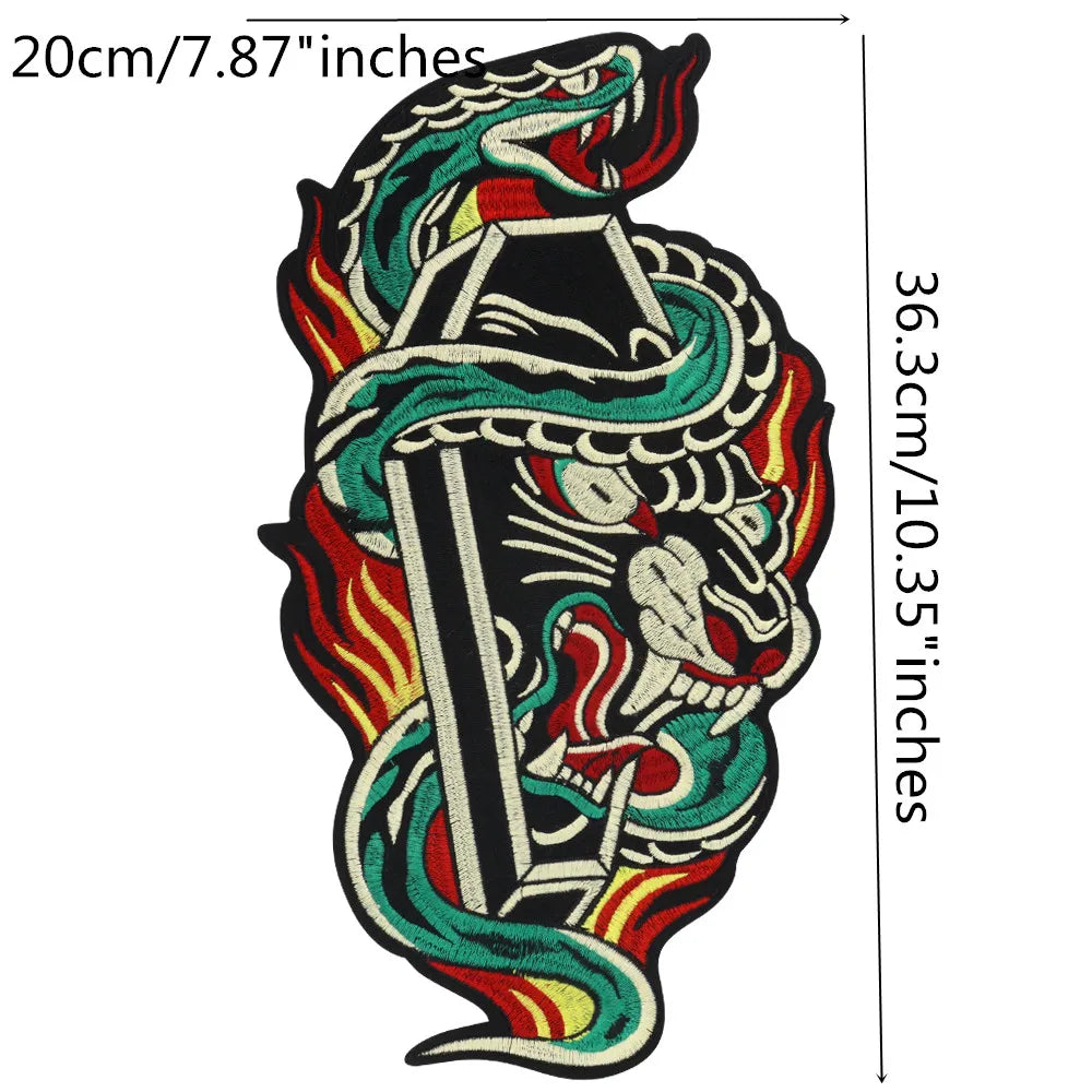 Punk Dragon Eagle Animal Large Embroidered Patch Appliques Iron on Patches Badge Clothes Sewing