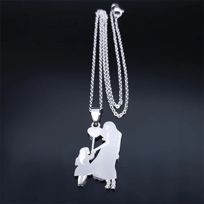 Mother Kids Stainless Steel Silver Color Mom Daughter Love Heart Necklace