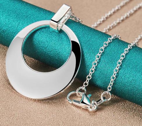 Women 925 Sterling Silver Sickle Chain Charm Pendant Necklace