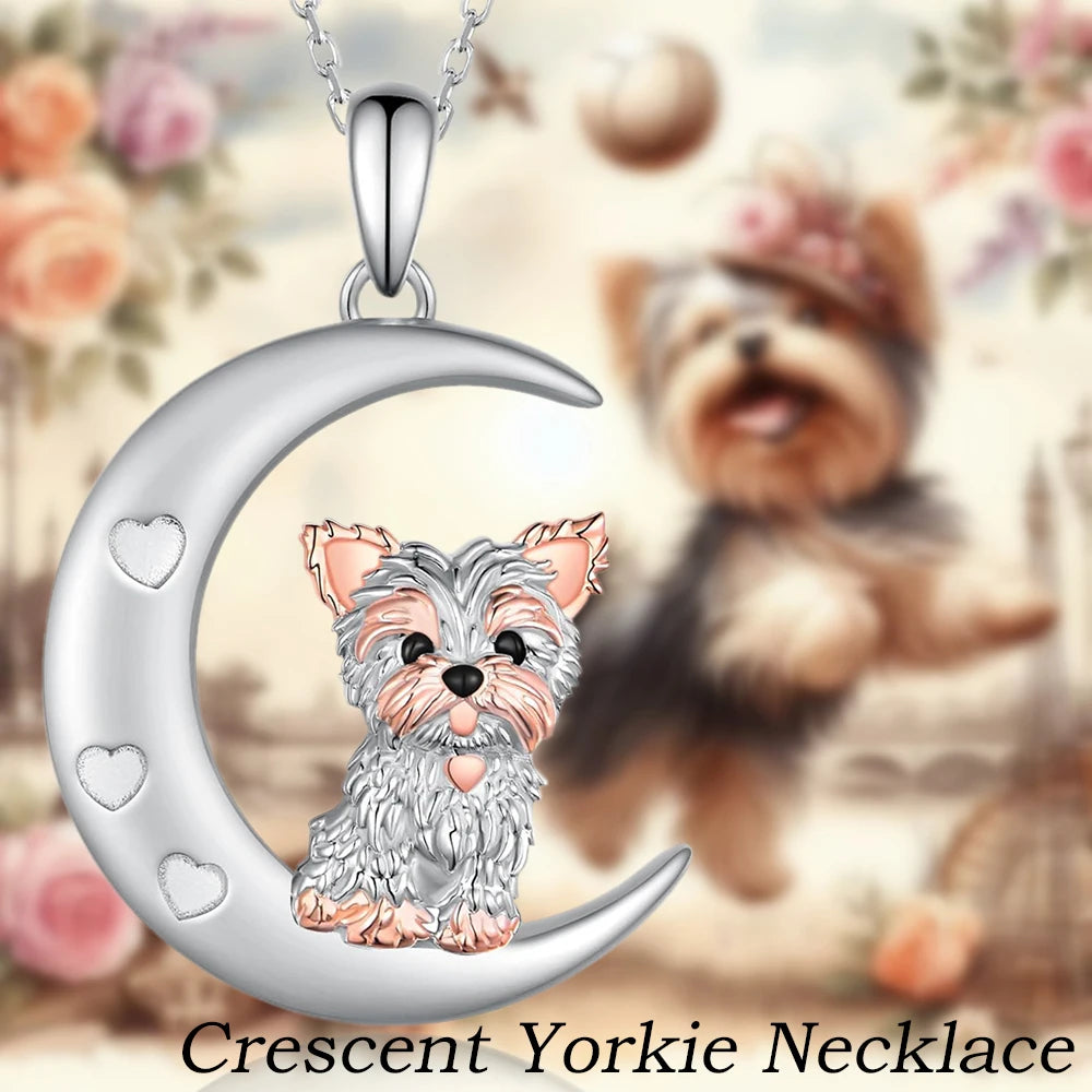 Women Fashion Pet Dog Lovers Two-color Crescent Yorkshire Pendant Necklace