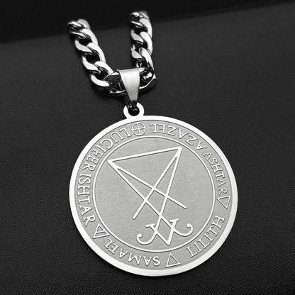 Women Men Seal of Lucifer Azazel Lilith Samael Devil Symbol Church of Satan Stainless Steel Necklace