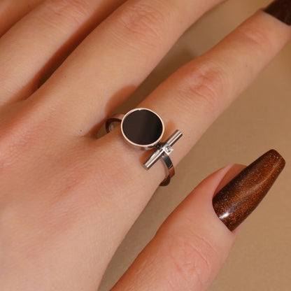Women 2-In-1Black Acrylic Zirconia Stainless Steel Ring Bangle Bracelet Gifts Set
