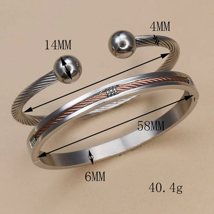 Stainless Steel Ball Open Cuff Bangle Wire Rope Bracelet Wrist Ornament Jewelry Gift