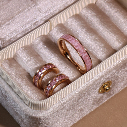 2-In-1 Women Rose Gold-Plated Stainless Steel Crystal Earrings Ring Jewelry Set