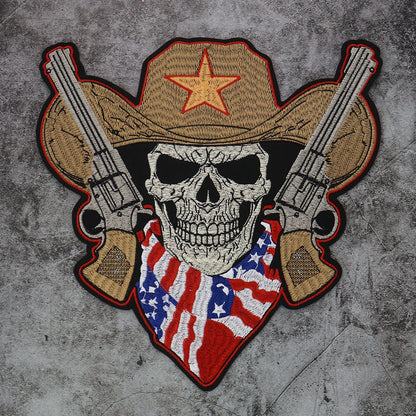 The scarf of the national flag Wearing Hat w/ Pentagram skull Embroidered Patch Appliques Iron on Patches Badge Clothes Sewing