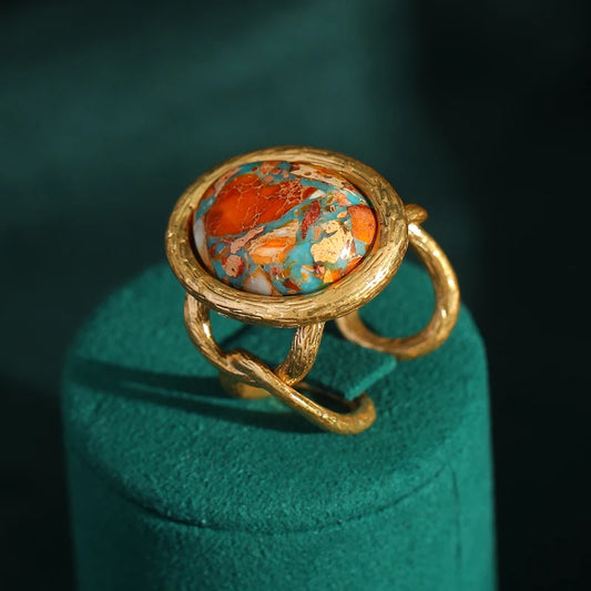 Vintage Hollowed Out Universe Sphere Natural Mother Shell Sphere Colorful Ring