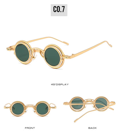 Women Round Two in One Pure Titanium Y2K Steampunk UV400 Sunglasses Glasses