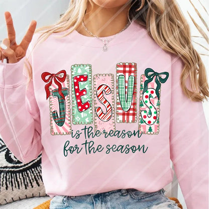 Christmas Jesus Is The Reason For The Season DIY Iron-On Heat Transfer Sticker T-shirts Sweatshirts Bag Pillowcase Xmas Decor