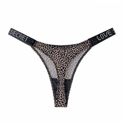 Women Low Waist Thongs Rhinestones Letter Diamonds G-string Sports Thong Shorts Briefs T-back Panties