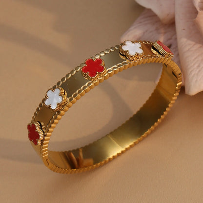 Women Acrylic Flower Shape Stainless Steel 18k Gold Color Bracelet Bangles