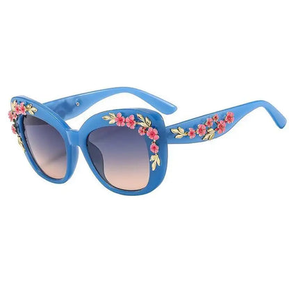 Women Rose Flower Cat Eye Queen Oversize Vintage Designer Sunglasses