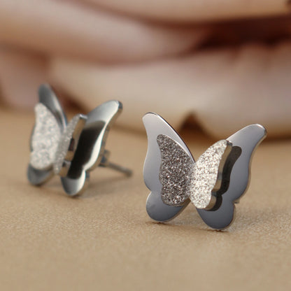 Sweet Romantic Gold Color Three-Dimensional Butterfly Design Stainless Steel Stud Earrings
