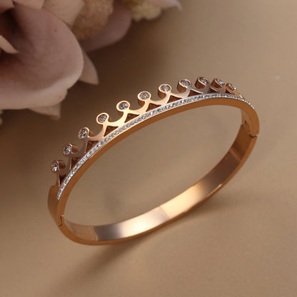 Delicate Crystal Crown LOVE Stainless Steel Gold Color Cutout Design Women's Charm Bracelet