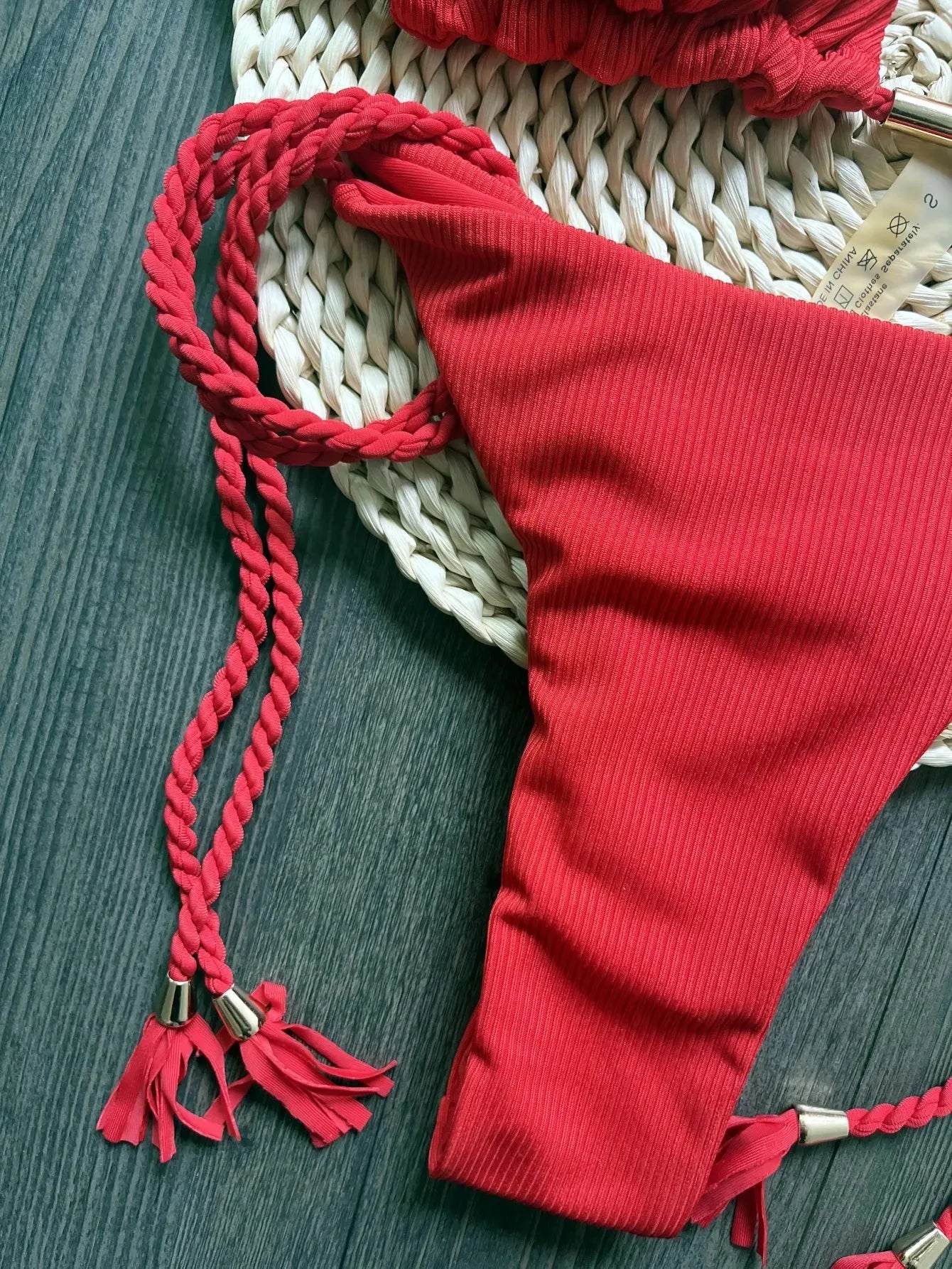 Women Swimsuit Braiding Rope Bikini Two-piece Triangle Solid Swimwear Bathing Suit Brazilian