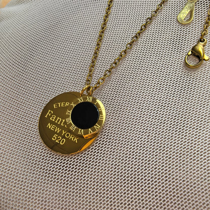 Classic Design Roman Numerals Round Plaque Pendant Titanium Steel Women's Necklace Jewelry Gifts