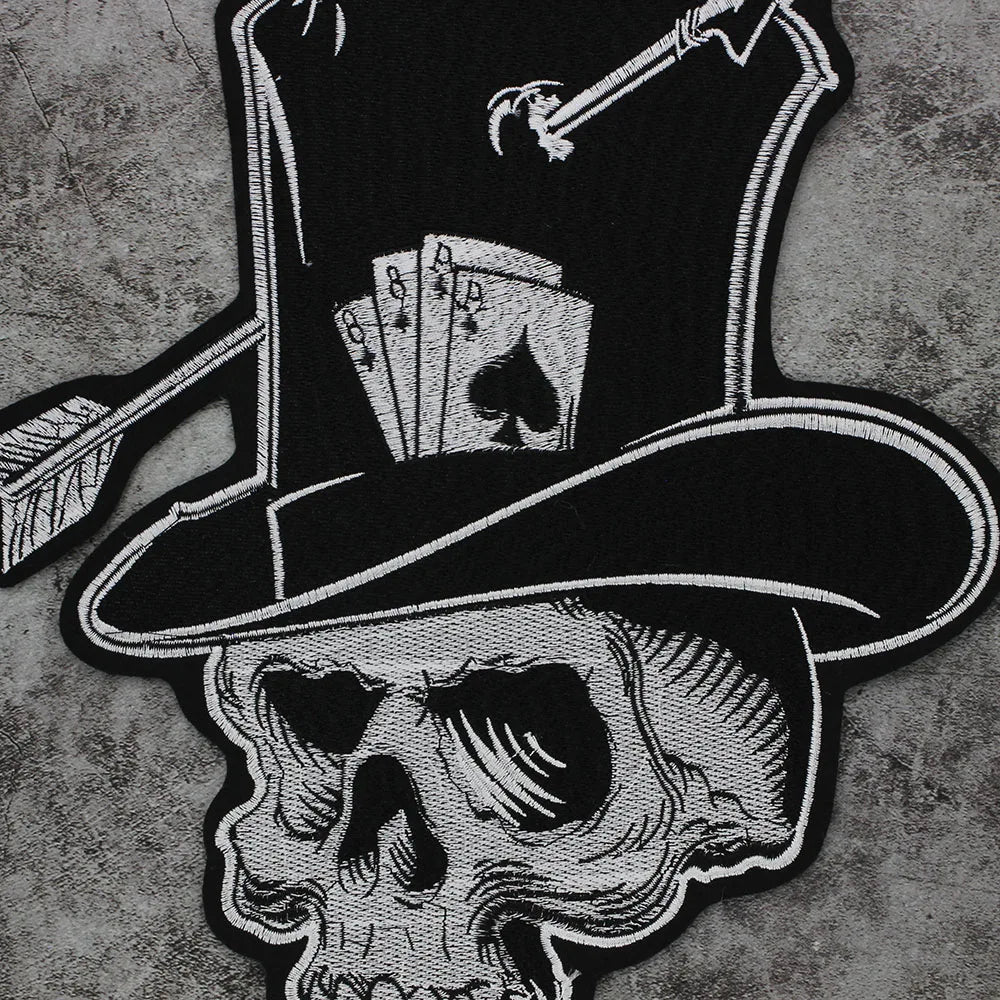 Poker Ace of Spades Embroidery Skull Iron Patch For Clothing Patches Punk Appliques sewing Sticker