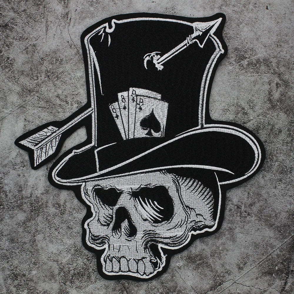 Poker Ace of Spades Embroidery Skull Iron Patch For Clothing Patches Punk Appliques sewing Sticker