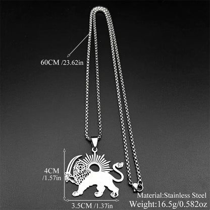 Women Men Stainless Steel Gold Color Arabic Iran Islamic Sword Lion of Persia Shamshir Pendant Necklace