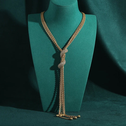 4mm Rope Chain Gold Color Vintage Antique Long Sweater Tassel Dubai Chain Necklace
