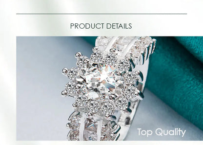 925 Sterling Silver Flower Zircon Women Fashion Wedding Engagement Party Charm Shiny Ring
