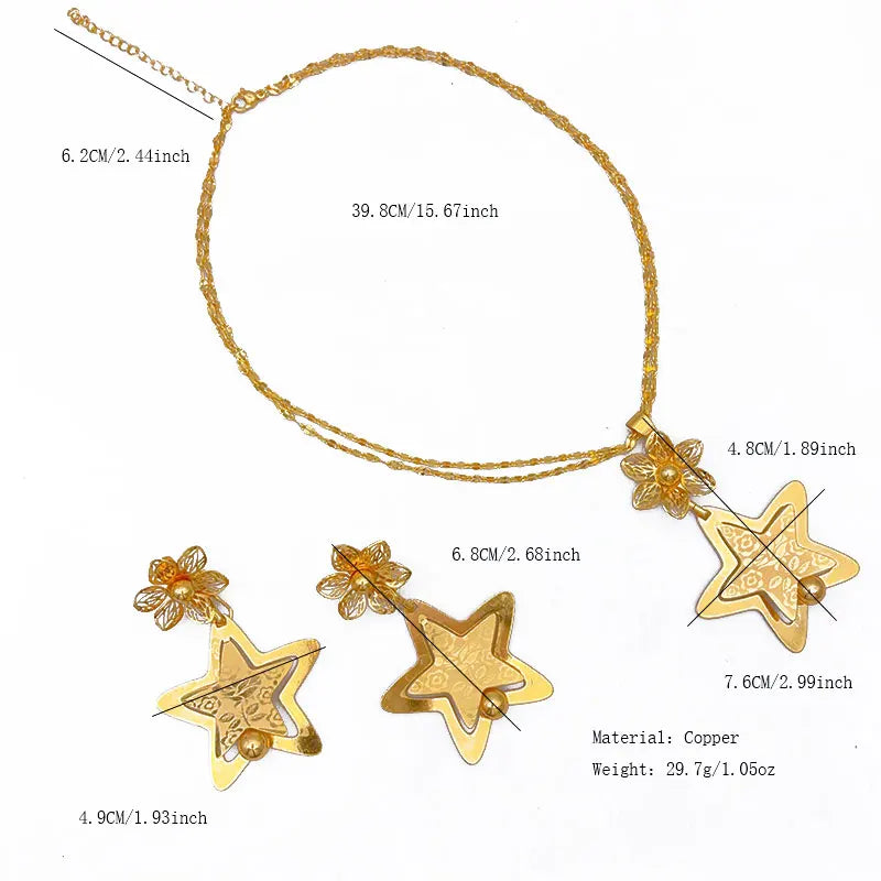 Women Bridal Ethiopian Indian 24k Gold Plated Dubai African Necklace and Earrings Sets