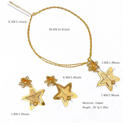 Women Bridal Ethiopian Indian 24k Gold Plated Dubai African Necklace and Earrings Sets
