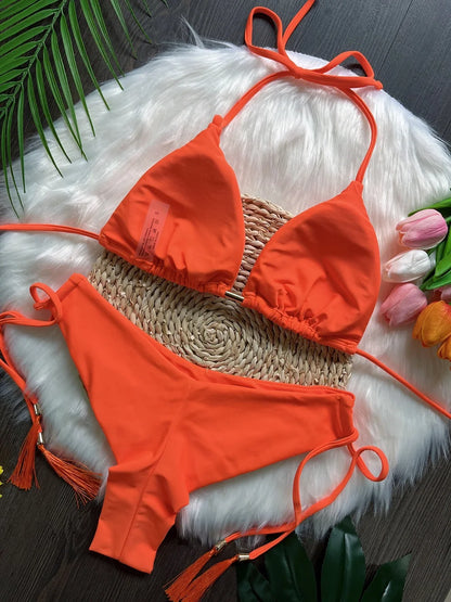 Sexy Folds Solid Micro Bikinis Swimsuit Triangle Swimwear Beach Wear Bathing Suit