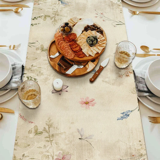 Bunny Egg Flower Oil Painting Easter Table Runner Watercolor Tabletop Decor