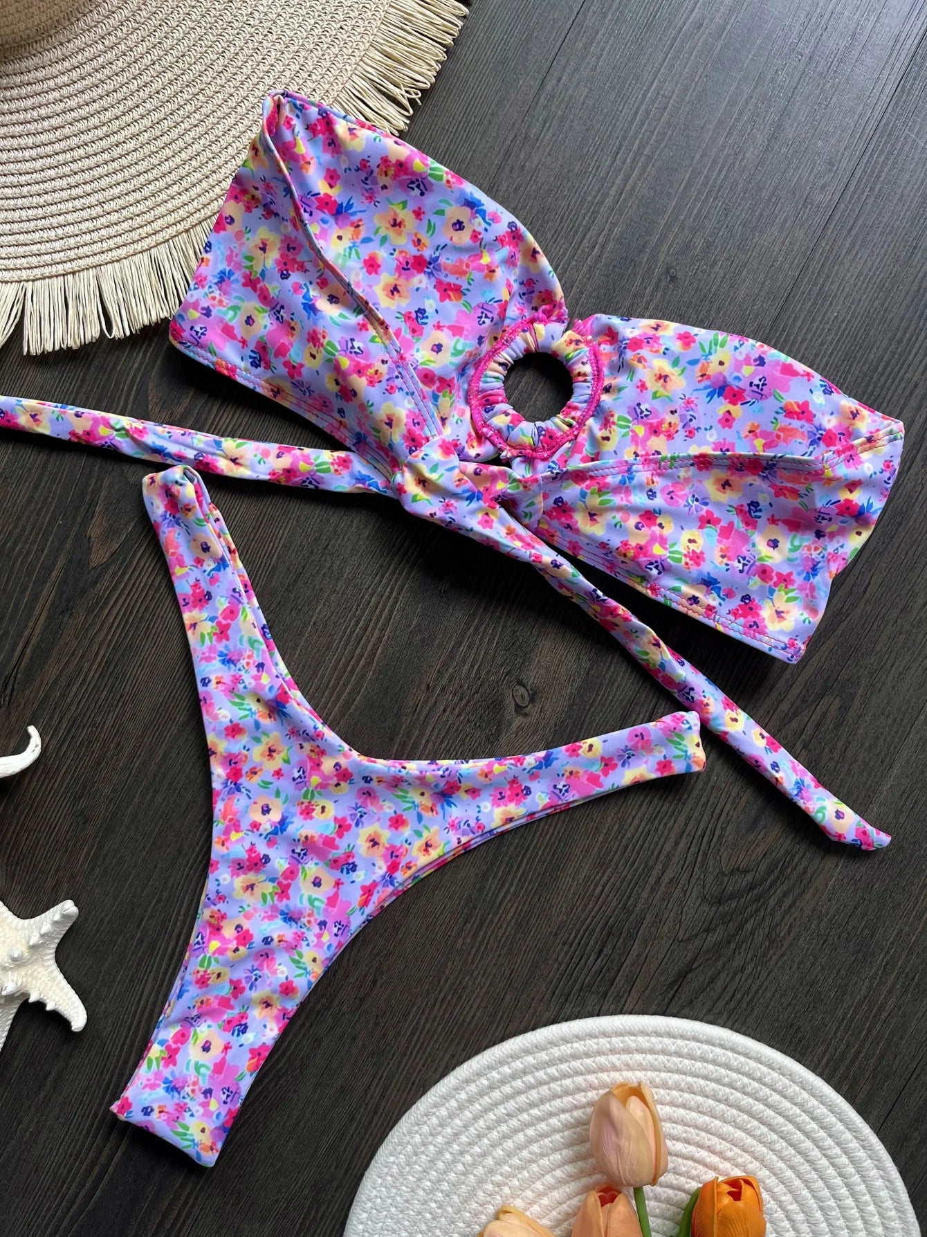 Sexy Colorful Floral Printed Bikini Swimsuit Two-pieces Bikini Bather Bathing Suit